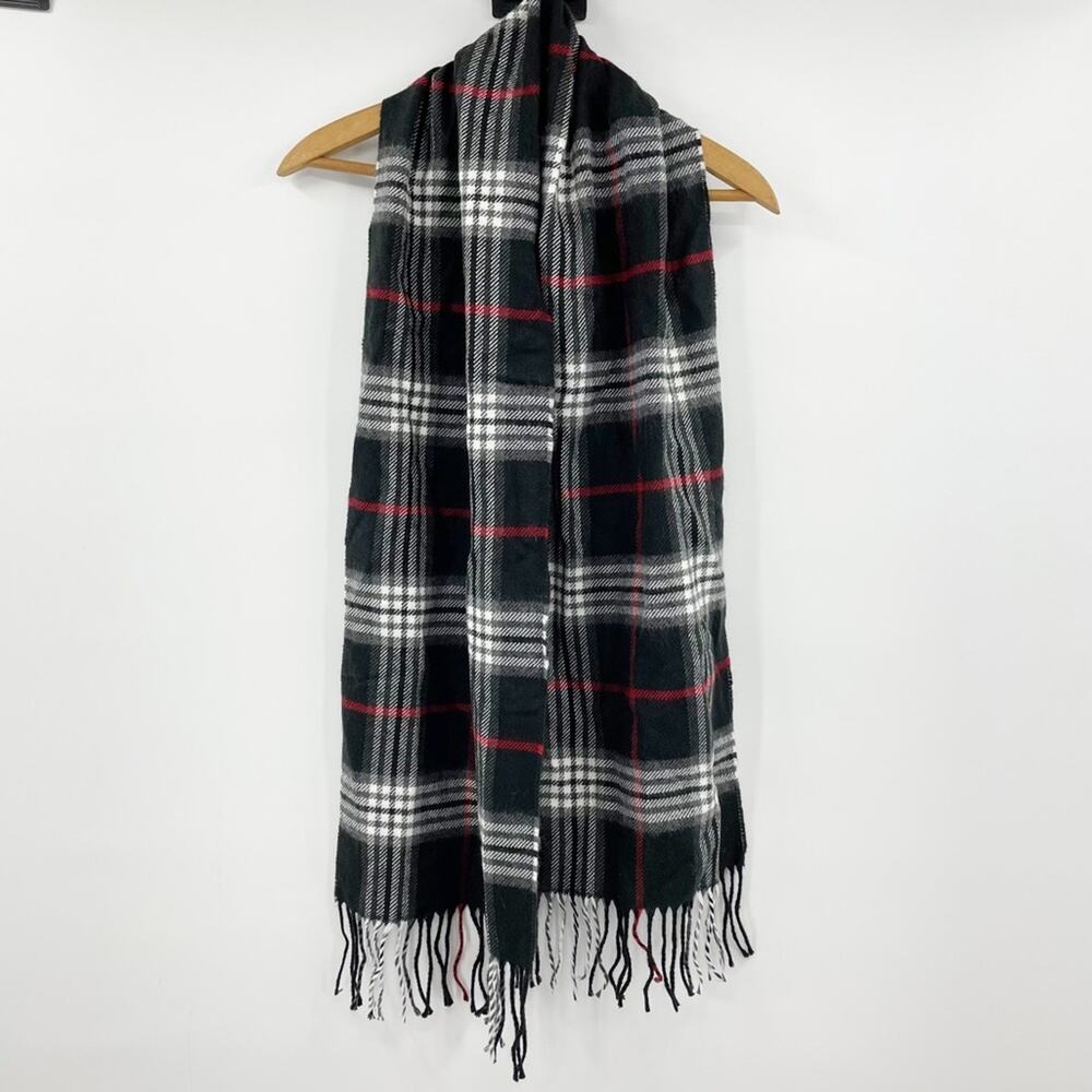 V. Fraas Mens Black plaid scarf fringe Preppy Business Casual Academia Blokecore